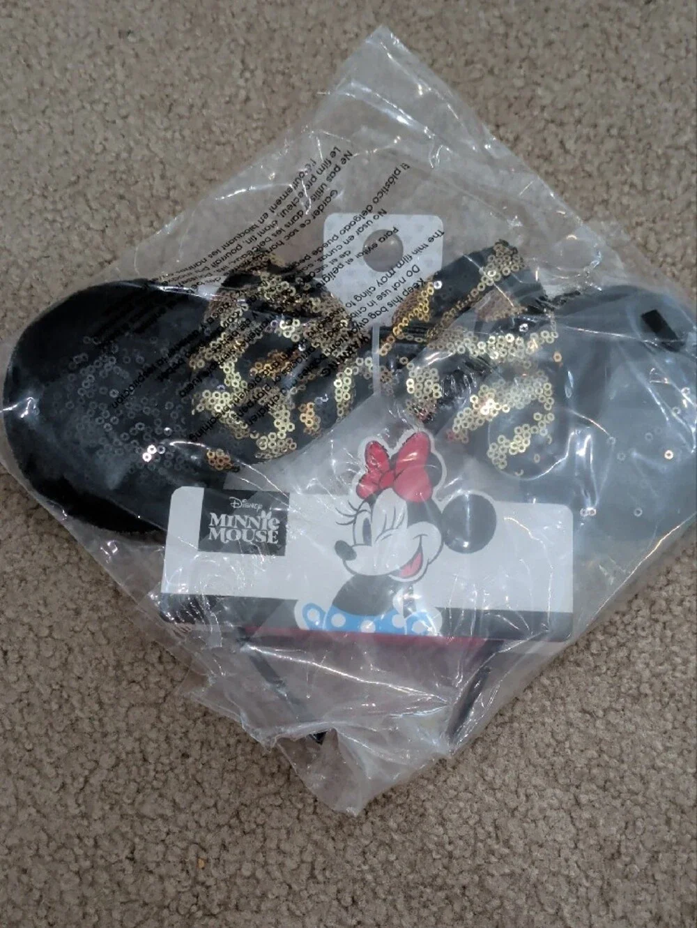 Disney Minnie Mouse Black and Gold Animal Print Sequin Bow Ear Headband NWT